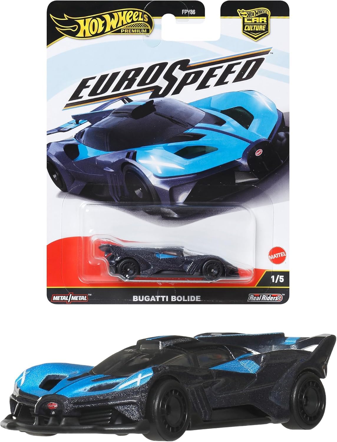 Hot Wheels Euro Speed Premium Die-Cast Car, 1:64 Scale, Limited Release, Metal Body (Bugatti Bolide)