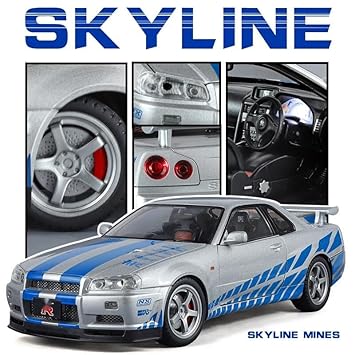 JinliFang 1/18 Scale Nissan Skyline GTR-R34 Alloy Diecast Model Car with Openable Door Sound & Light