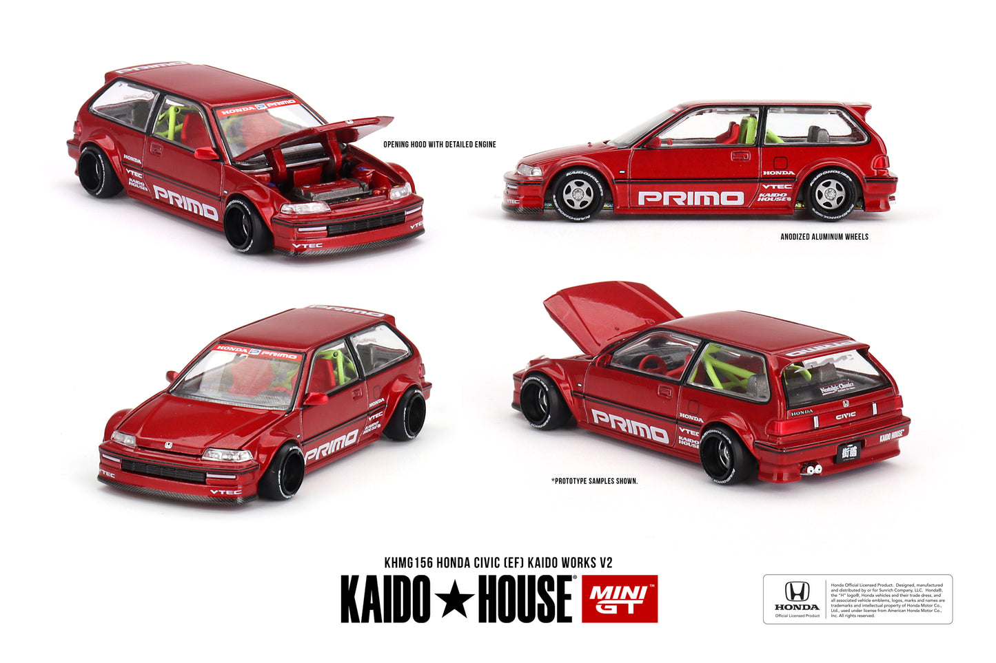Honda Civic (EF) Kaido Works V2 by Mini GT Red 156 Diecast 1:64